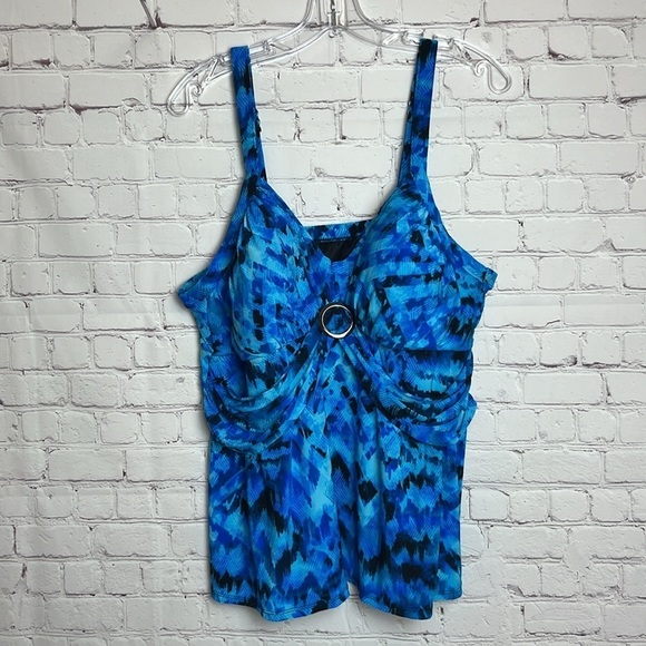 Trimshaper Cara Tankini Top in Blue and Black Print - Picture 2 of 12